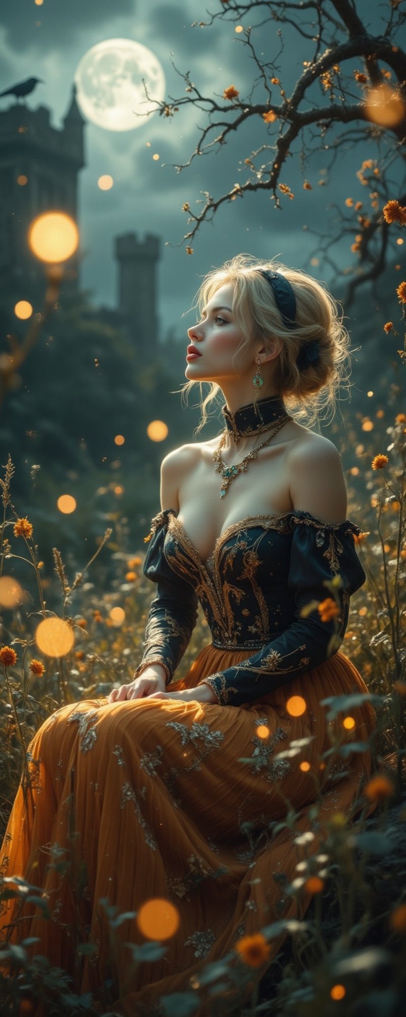 Ultra-realistic 8K surreal fashion portrait in Peter Lindbergh photography style with dramatic gothic atmosphere. An ether...