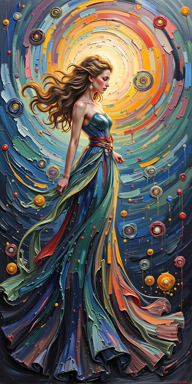 A swirling vortex of vibrant colors dominates the canvas as a beautiful girl's body melts into the painting, her long wavy hair blending with the abstract shapes. In the eerie light, she appears suspended within the artwork, evoking the surreal atmosphere of Zdzislaw Beksinski. Graham Sutherland-inspired tendrils of paint seem to wrap around her, while Tracy Adams-esque textures add depth. A nod to Vincent van Gogh's expressive brushstrokes and Gabriel Pacheco's abstracted forms complete this stunning surrealist masterpiece.Auguste Renoir ~ Paul Peel ~ John Singer Sargent ~ Alexandre-Jacques Chantron ~ John William Godward ~ John William Waterhouse ~ Han-Wu Shen ~ Ishitaka Amano ~ Chakrapan Posayakrit ~ Kim Jung Gi ~ Kei Mieno ~ Ikushima Hiroshi ~ WLOP ~ William-Adolphe Bouguereau ~ Alphonse Mucha ~Luis Royo ~ Range Murata ~ Jock Sturges photography ~ David Hamillton photography,sparkles