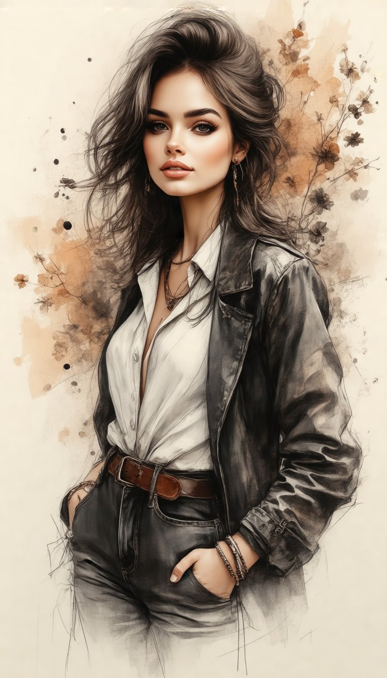 (Your ultimate goal should be to achieve a result that looks like a rough sketch.) The woman you are drawing has a modern...
