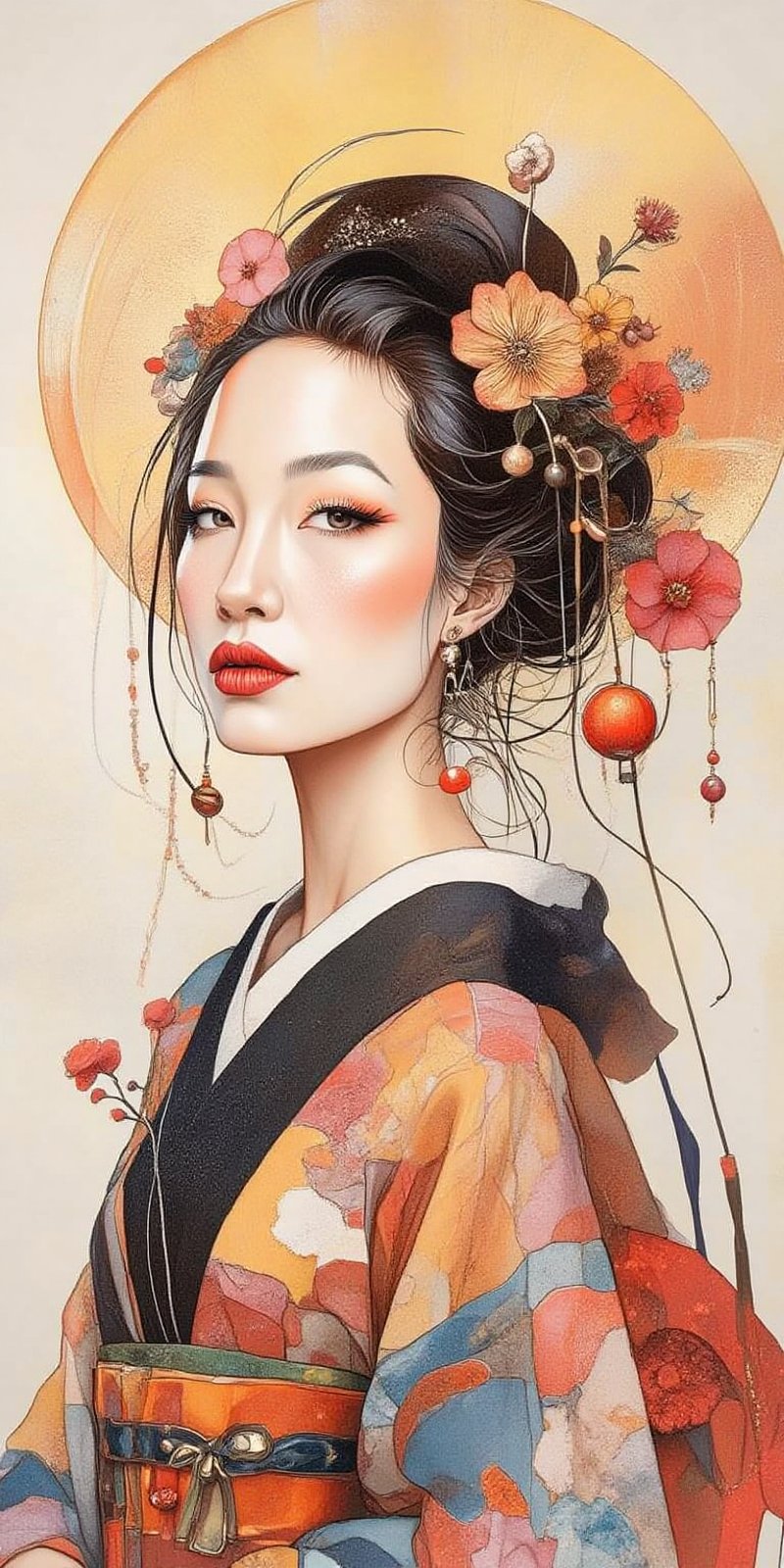 a woman with a flowered headpiece and a black dress,  cyberpunk art by Lü Ji,  cgsociety by Medlinyelle on Tensor.Art