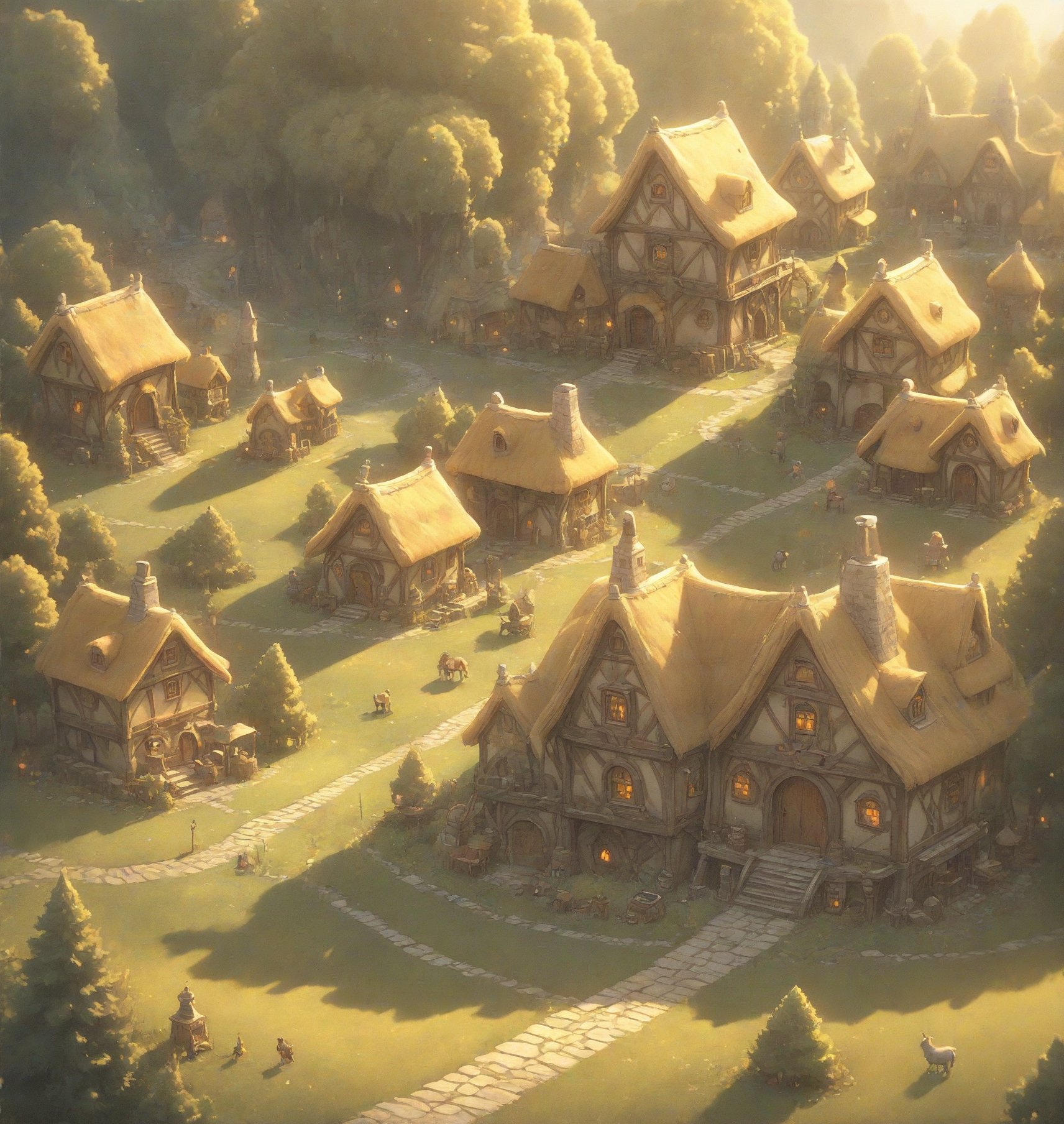 create a epic little village, 