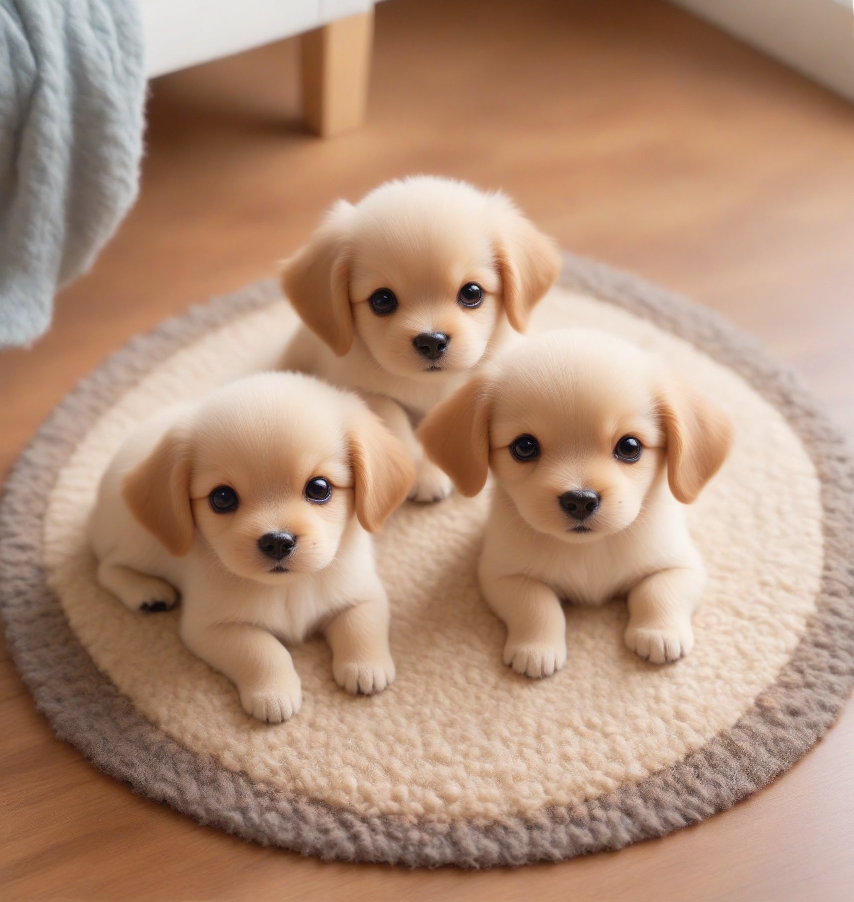 create the cutest little puppies playing on a mat