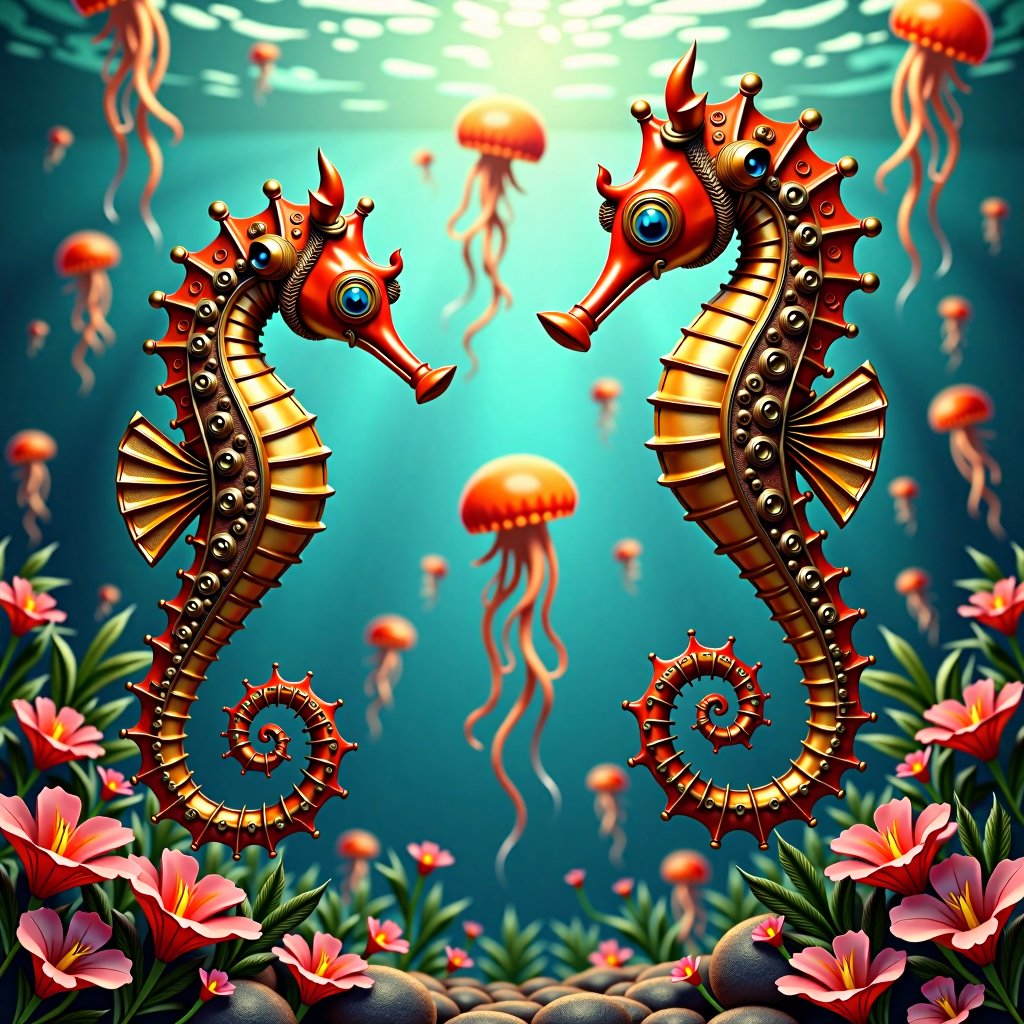 steampunk seahorses and jellyfish by Gypsy-Rose NZ on Tensor.Art