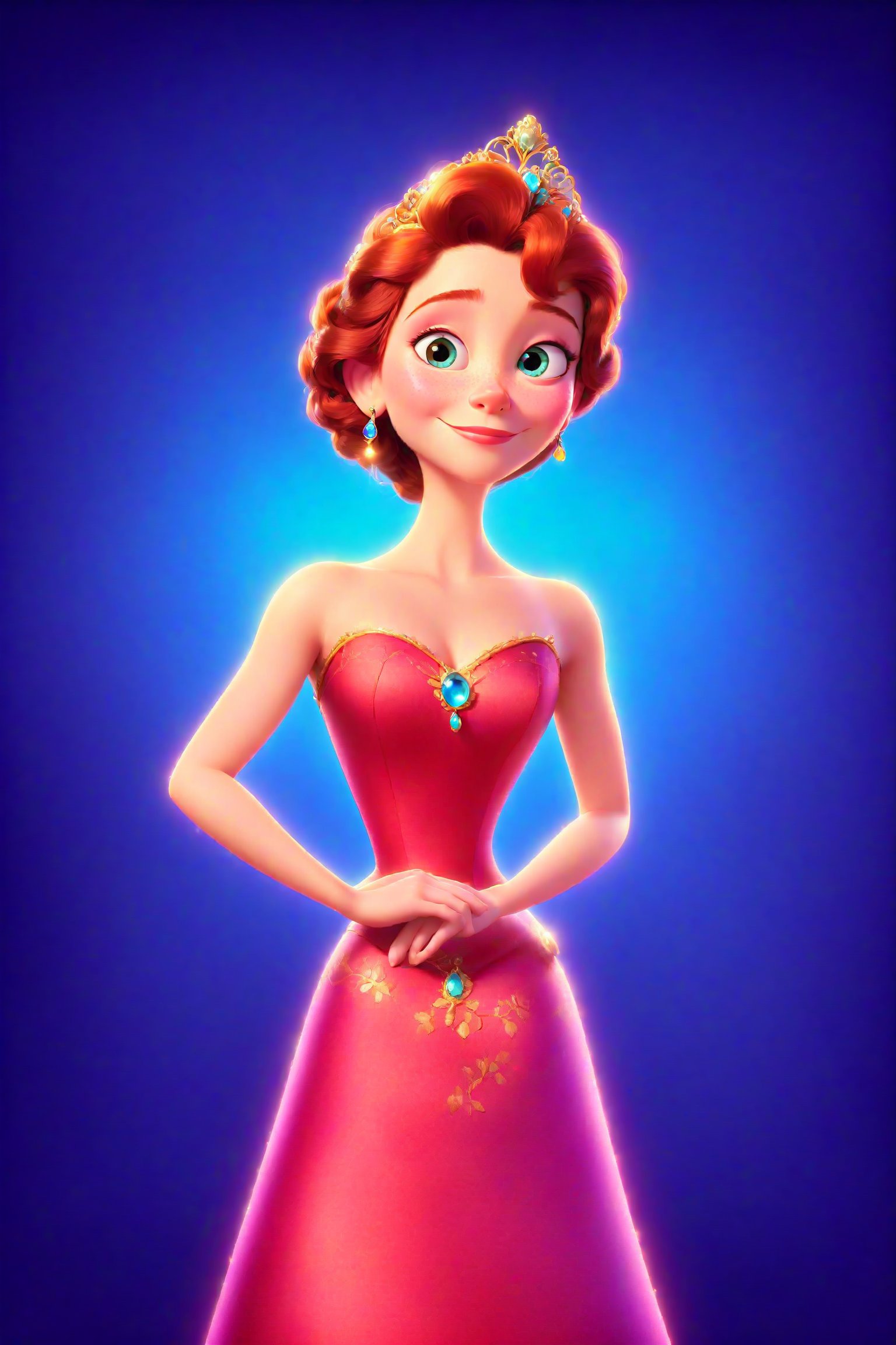 Create a beautiful image of a stunning lady with an ornate and lovely background behind her.,PIXAR