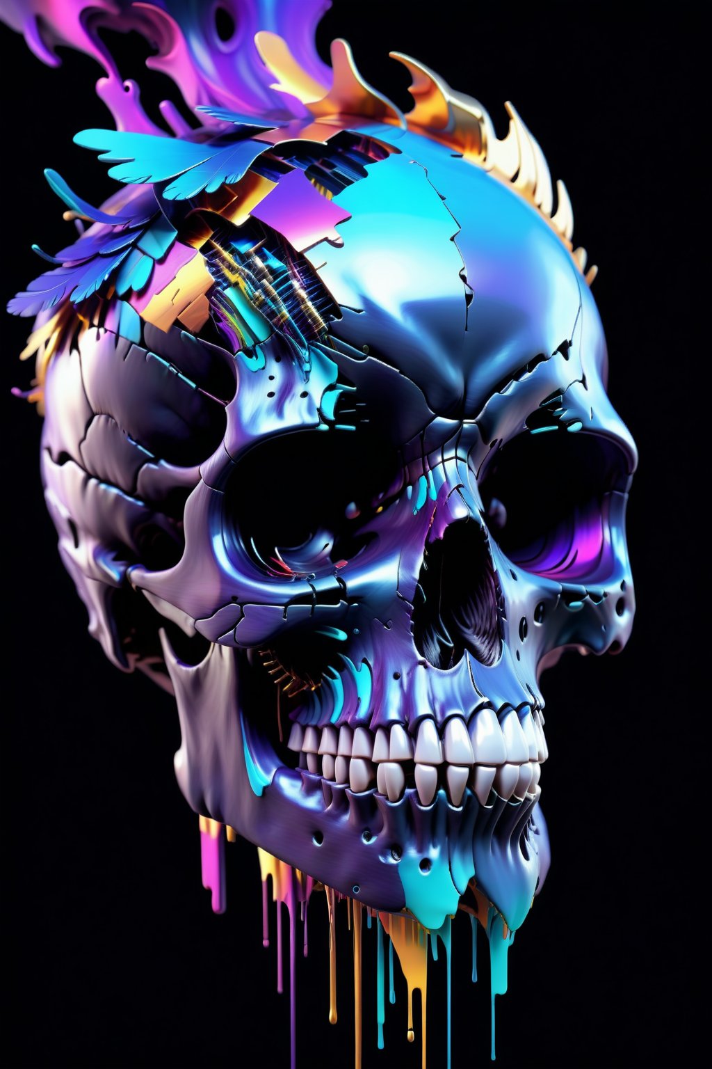 create a random vision, ,Baby raven,Glitched skull