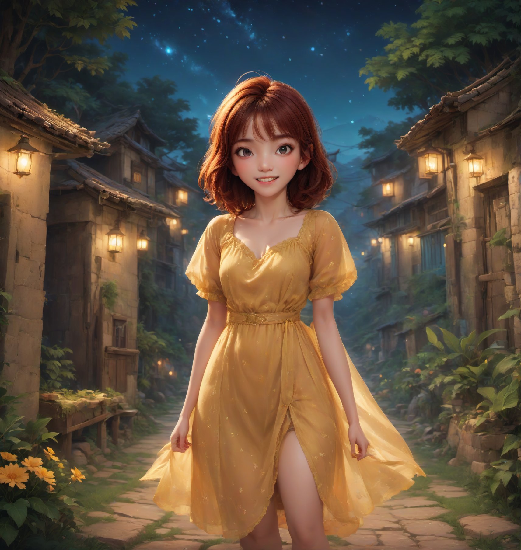 village, night, landscape photography,Flat vector art,Eve3D,nodf_lora,SAM YANG,guweiz style,Vector illustration,Anime ,gapp teeth 