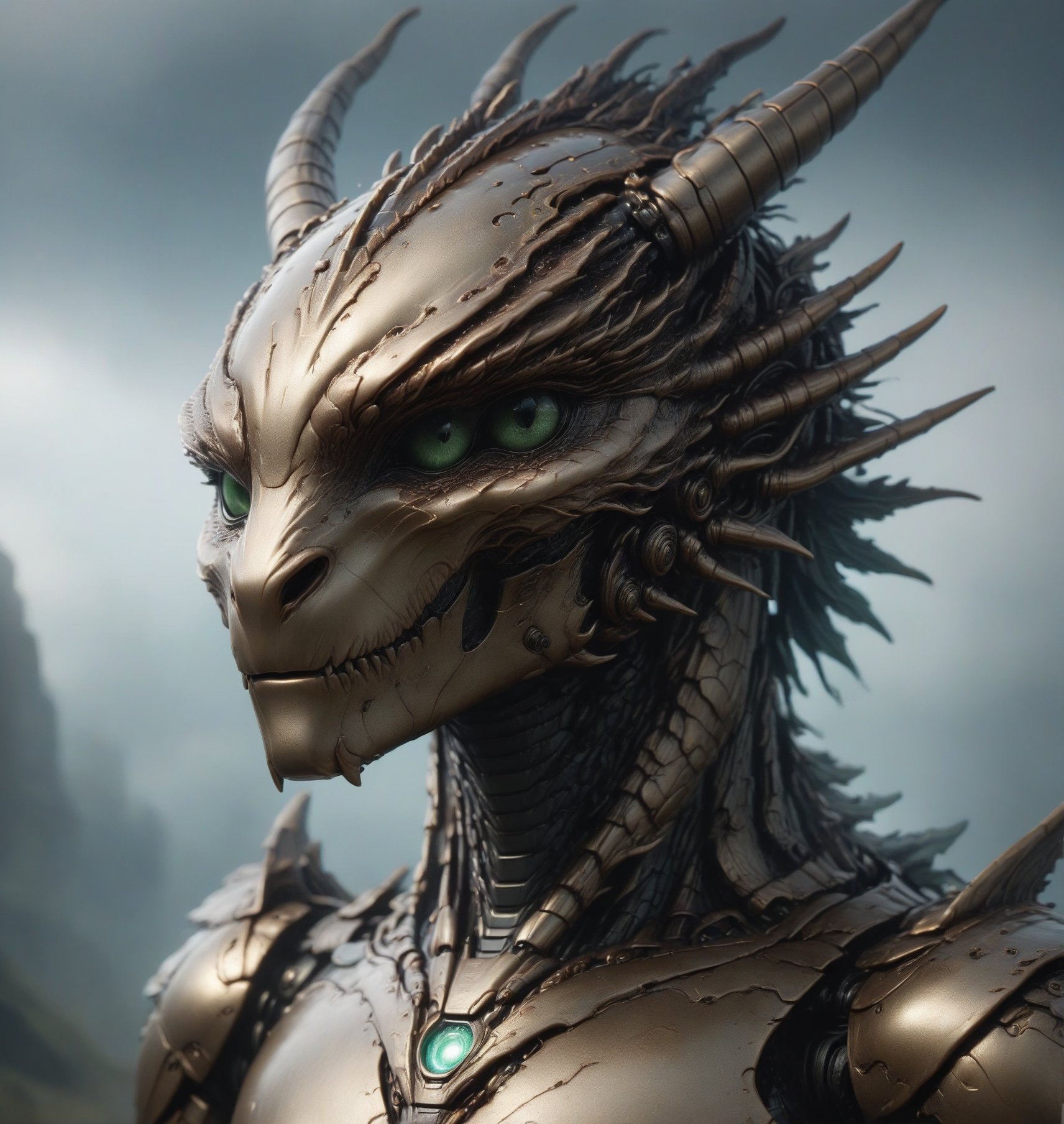 create an epic creature in a portrait style, , dragon robot, zhibi,