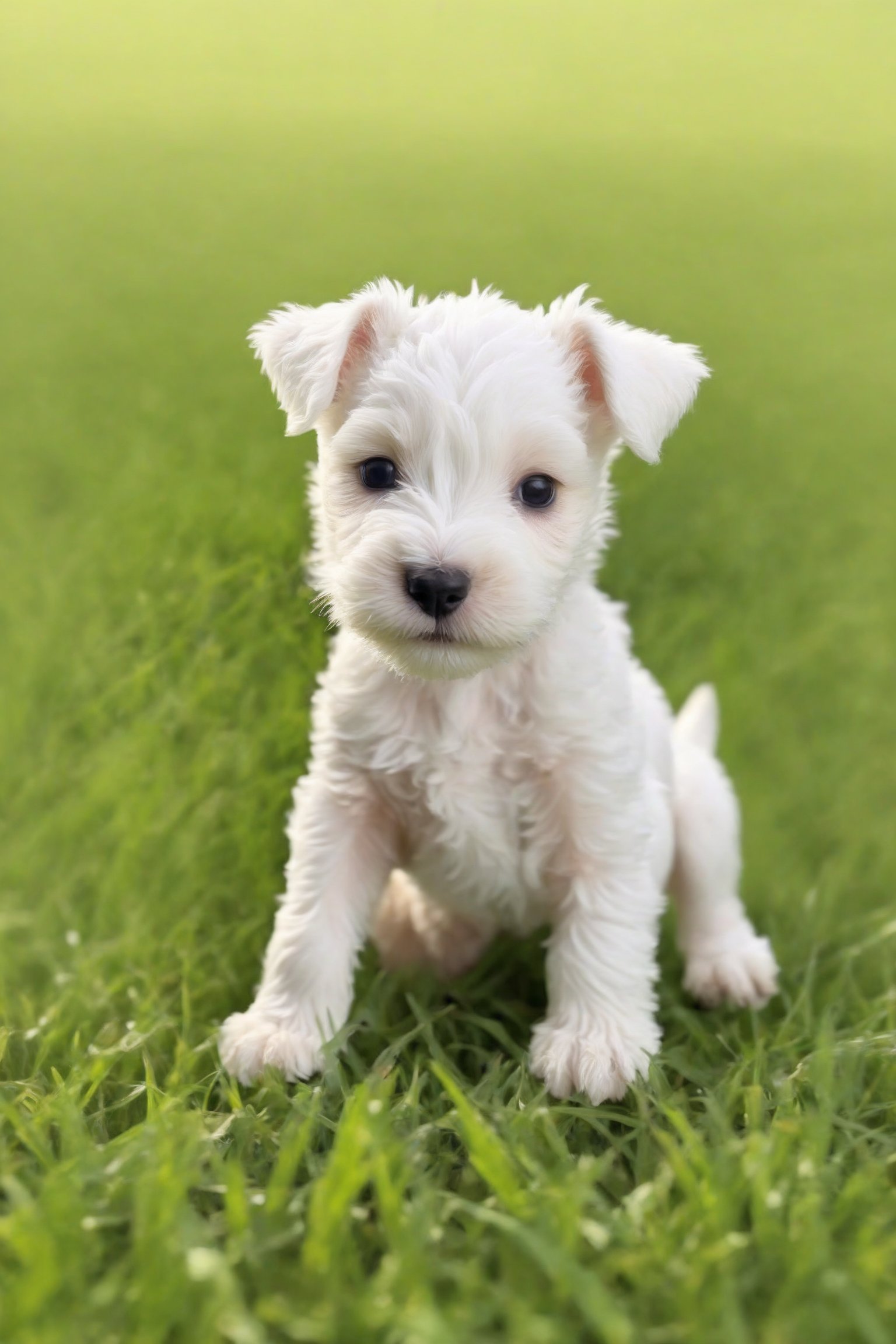  create a litter of cute little blank and white foc terrier puppies, just siting on the grass