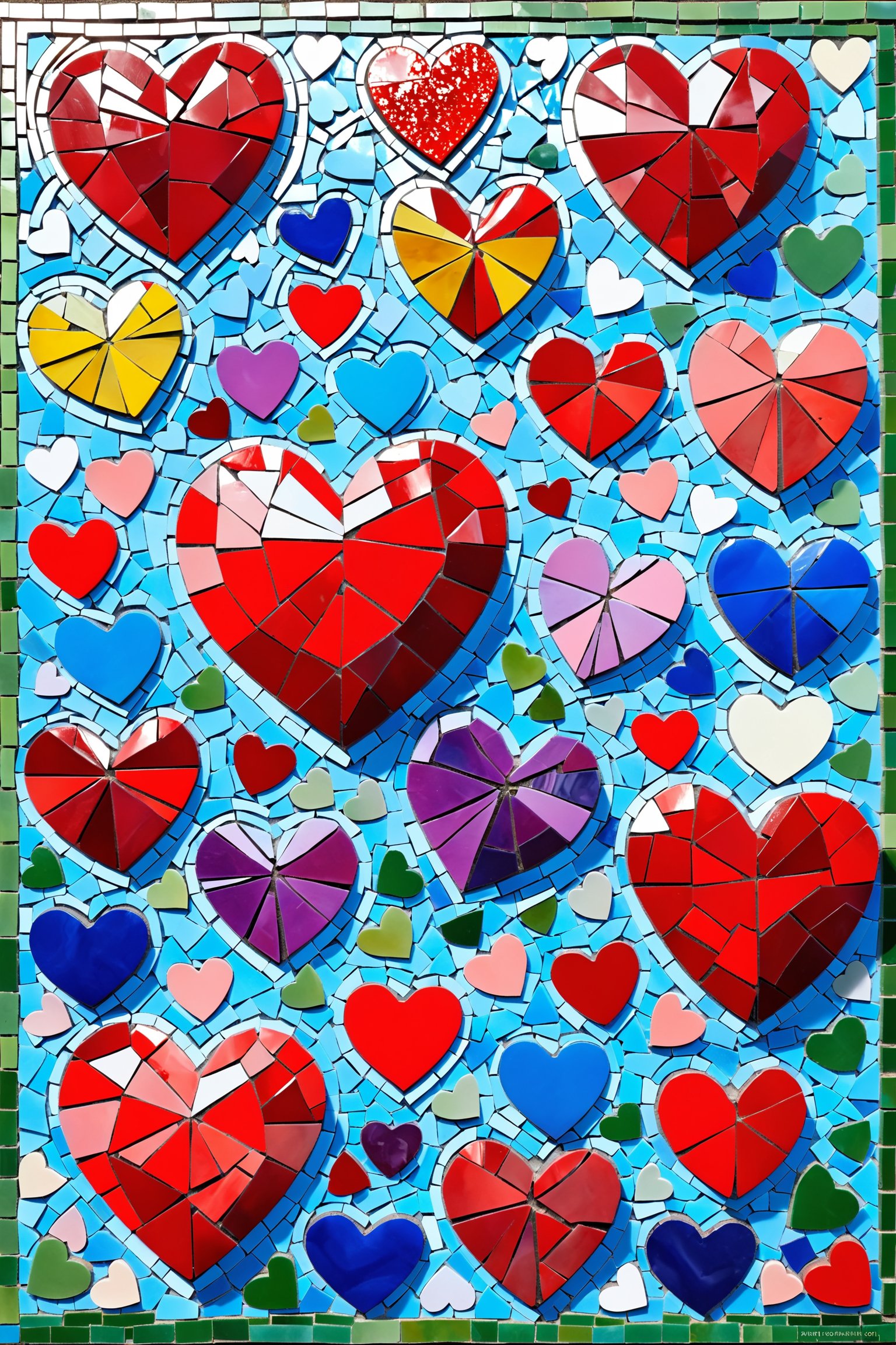 create me a mosaic of  may hearts, on inside the other 