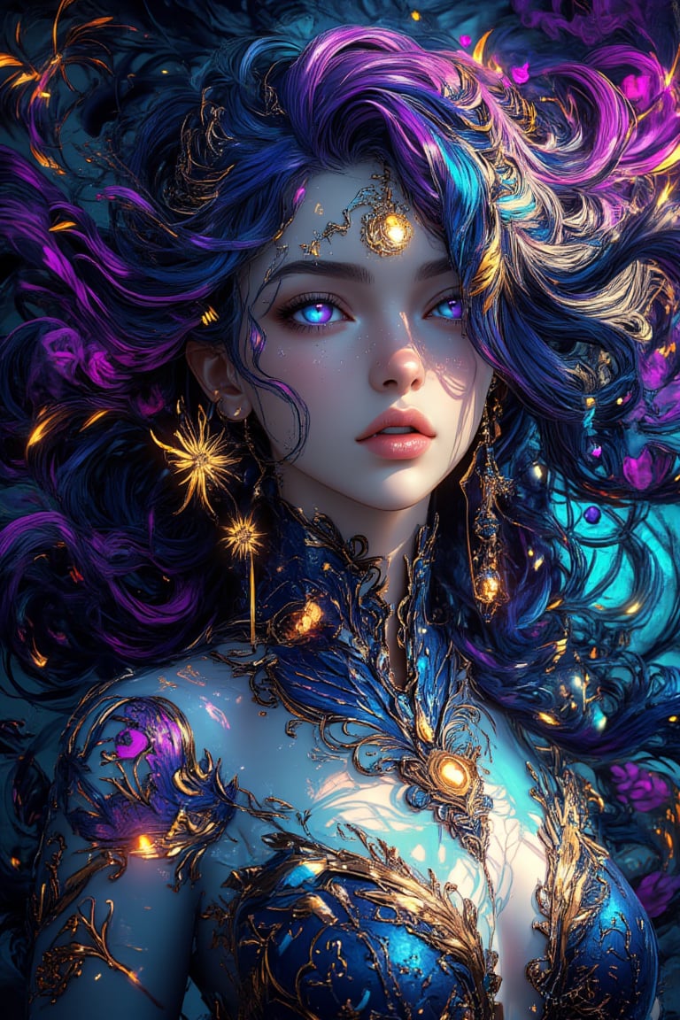 Airbrushing (Beautiful mystical allure) long swirling hair, smart, environment, Using airbrushing for art, often for smooth gradients, spray effects, or automotive art,1 girl,anime, light_purple_eyes