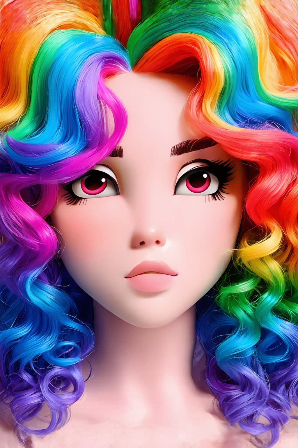 combine the below to make  cute female with curly rainbow hair