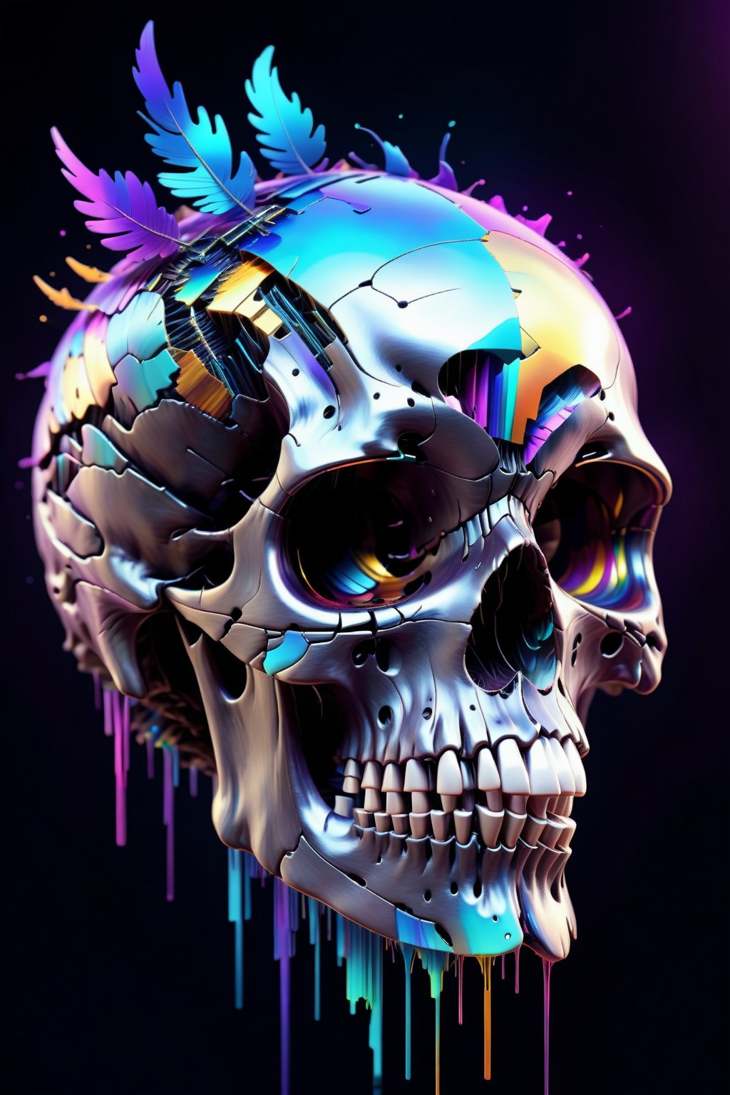 create a random vision, ,Baby raven,Glitched skull