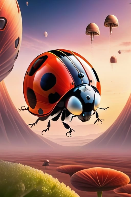 an alien ladybug,  flying in the air,  sorrounded by alien landscape by Gypsy-Rose NZ on Tensor.Art