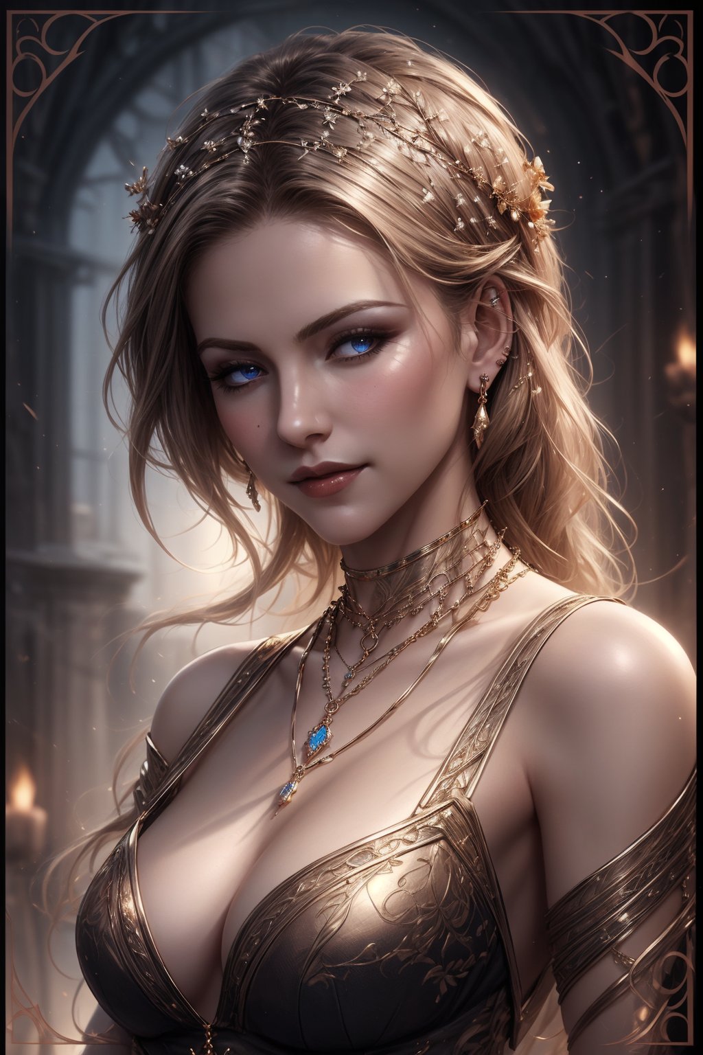 create me a lovely lady, necklace, long hair, jewelry, earrings, looking at viewer, wrenchsfantasy