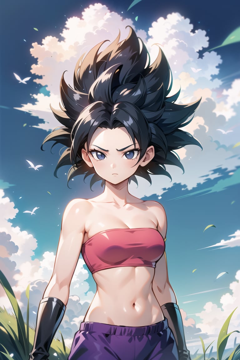 1girl, solo, loli,

defcaulifla, black hair, black eyes, black iris, grass, looking at viewer,tube top,purple pants,

 upper_body,simple background, white background, looking_at_viewer, defcaulifla,


