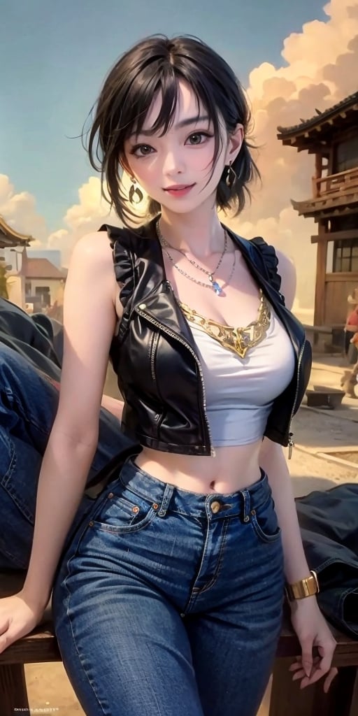 masterpiece, best quality, ultra-detailed, absurdres, Portrait of beautiful Android18DB, asian girl, solo, black hair, earrings, jewelry, denim, smile, vest, cloud, sky, day, pants, outdoors, necklace, rock,volumetric lighting, best quality, masterpiece, intricate details, tonemapping, sharp focus, hyper detailed, trending on Artstation, Toriyama Akira style
sketching , sketch,Sexy Pose,milf