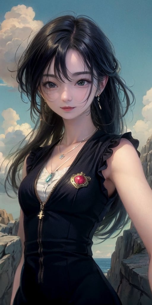 masterpiece, best quality, ultra-detailed, absurdres, Portrait of beautiful Android18DB, asian girl, solo, small eyes, long black hair, earrings, jewelry, smile, vest, cloud, sky, day, outdoors, necklace, rock,volumetric lighting, best quality, masterpiece, intricate details, tonemapping, sharp focus, hyper detailed, trending on Artstation, Toriyama Akira style
sketching , sketch,Sexy Pose,milf,Young beauty spirit 