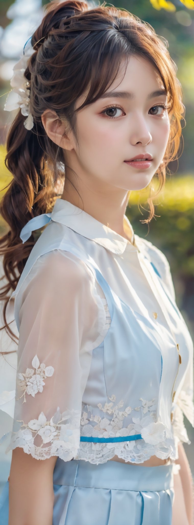 A 16-year-old Japanese, beauty, transparent_clothing, side_ponytail, looking-at-viewer