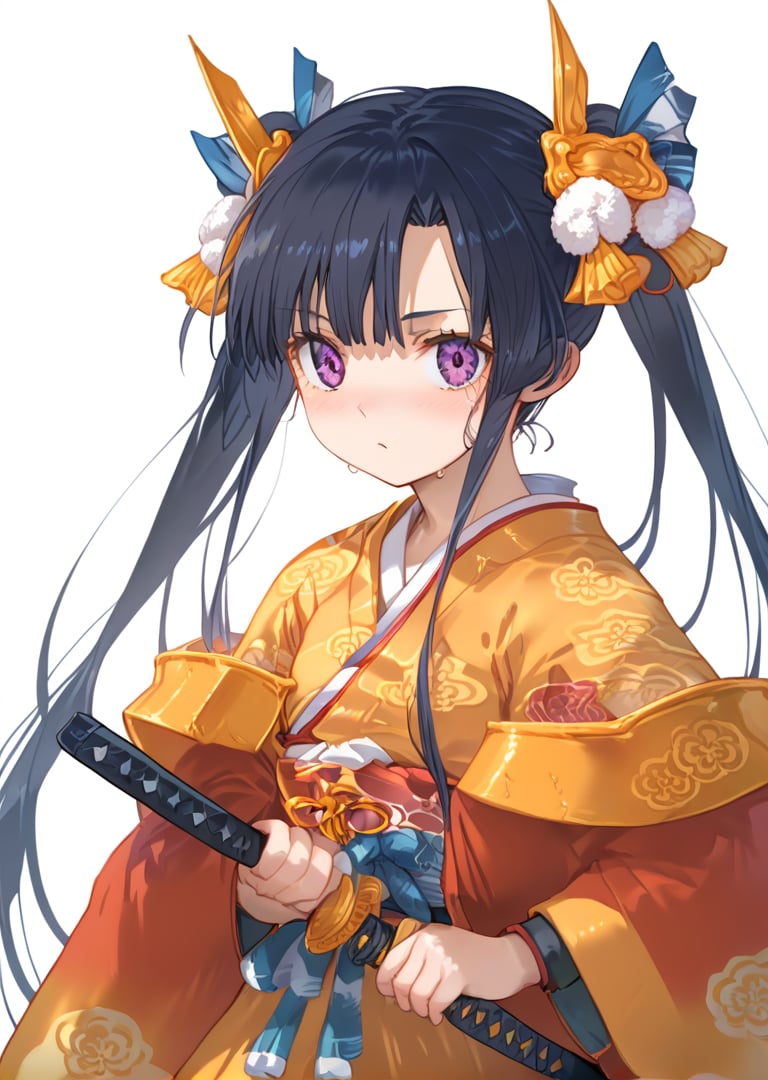 score_9, score_8_up, score_7_up, source_anime, BREAK, 1girl, high_res, looking at viewer,
kouhime_sengoku, long hair,twintails, japanese clothes, kimono, flat chest,
iaidou,weapon, katana, holding sword,ready to draw,sheated,scabbard,unsheating, Japanese sword