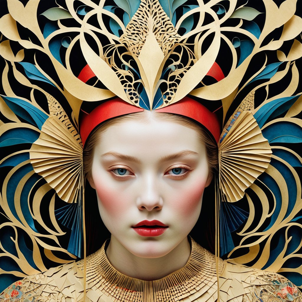 1 girl's face is Caucasian, photography in the style of detailed hyperrealism ,creature ,fantasy,James Christensen,bold lines,hyper detailed


(Kirigami representation, 3D, paper folding, paper cutting, Japanese, intricate, symmetrical, precision, clean lines : 1.3),
Ink Painting,1girl,God's Angle