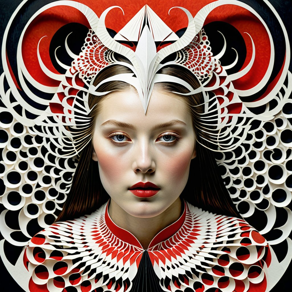 1 girl's face is Caucasian, photography in the style of detailed hyperrealism ,creature ,fantasy,James Christensen,bold lines,hyper detailed


(Kirigami representation, 3D, paper folding, paper cutting, Japanese, intricate, symmetrical, precision, clean lines : 1.3),
Ink Painting,1girl,God's Angle