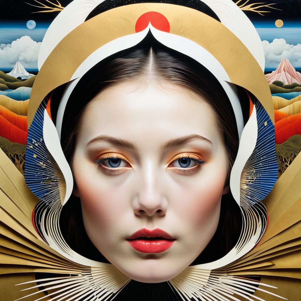 1 girl's face is Caucasian, photography in the style of detailed hyperrealism ,creature ,fantasy,James Christensen,bold lines,hyper detailed


(Kirigami representation, 3D, paper folding, paper cutting, Japanese, intricate, symmetrical, precision, clean lines : 1.3),
Ink Painting,1girl,God's Angle