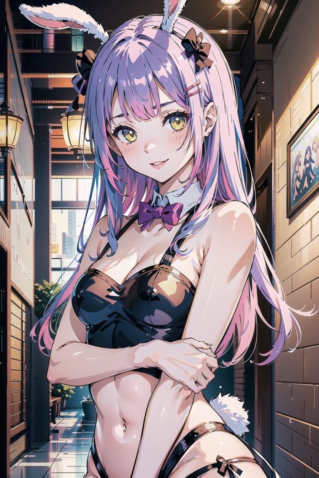 quality, masterpiece, highres, solo, 1girl, looking at viewer,,Waifu,hair,,,bowing head,,lips ,,sexy girl, half smile,,confident smile,towadefault,aatowa, sexy bunnygirl, embarrassed,blush, ambitious look,thin body,petite body,petite, long hair