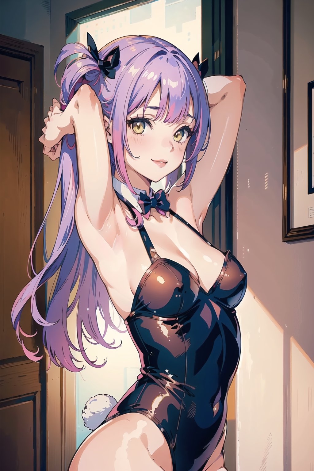 quality, masterpiece, highres, solo, 1girl, looking at viewer,,Waifu,hair,,,bowing head,,lips ,,sexy girl, half smile,,confident smile,towadefault,aatowa, sexy bunnygirl, embarrassed,blush, ambitious look,thin body,petite body,petite, long hair