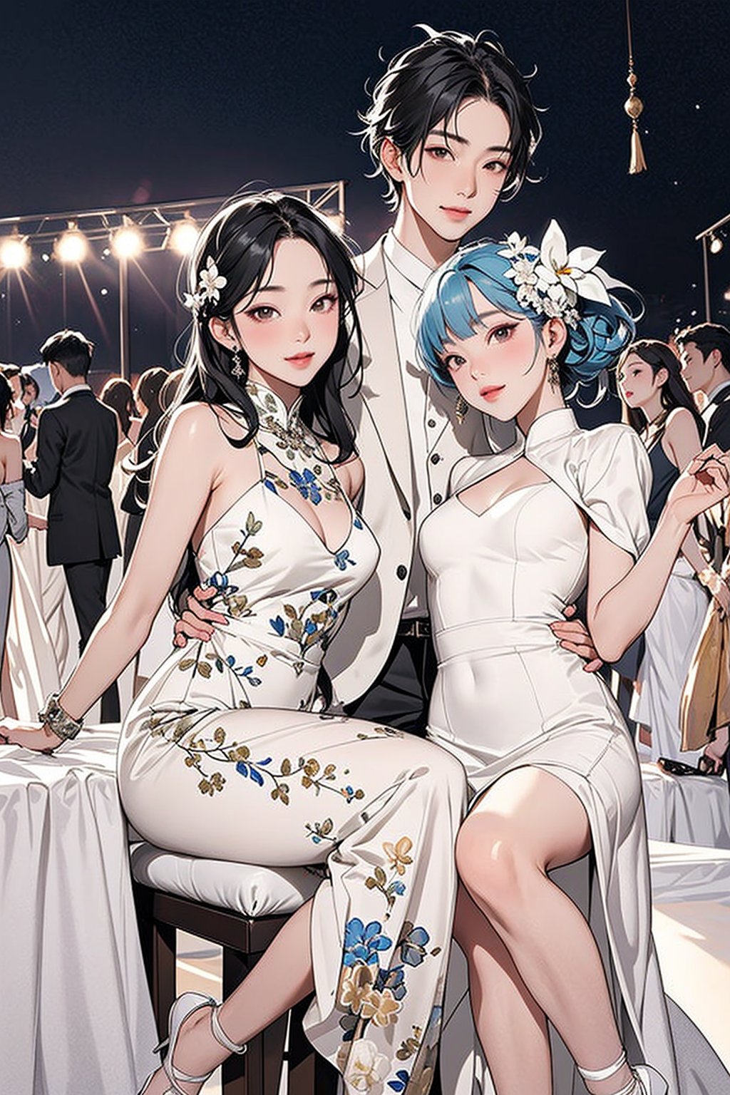 2girls, 1man, asian, elegant, gala, event, festival, chic, beautiful, friends, formal, realyuki0.3,Asian man,lolitagothi