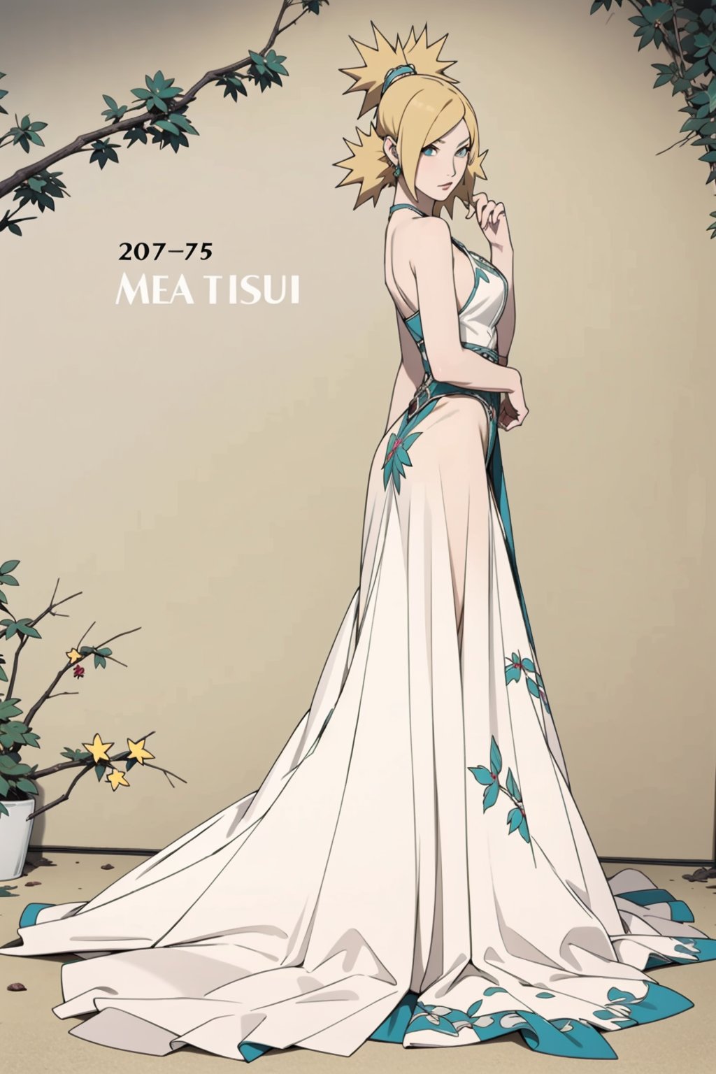 Temari, Temari Sabakuno, blonde hair, teal eyes, elegant dress, dress, elegant, gala, festive, jewelry, accessories, masterpiece, best quality