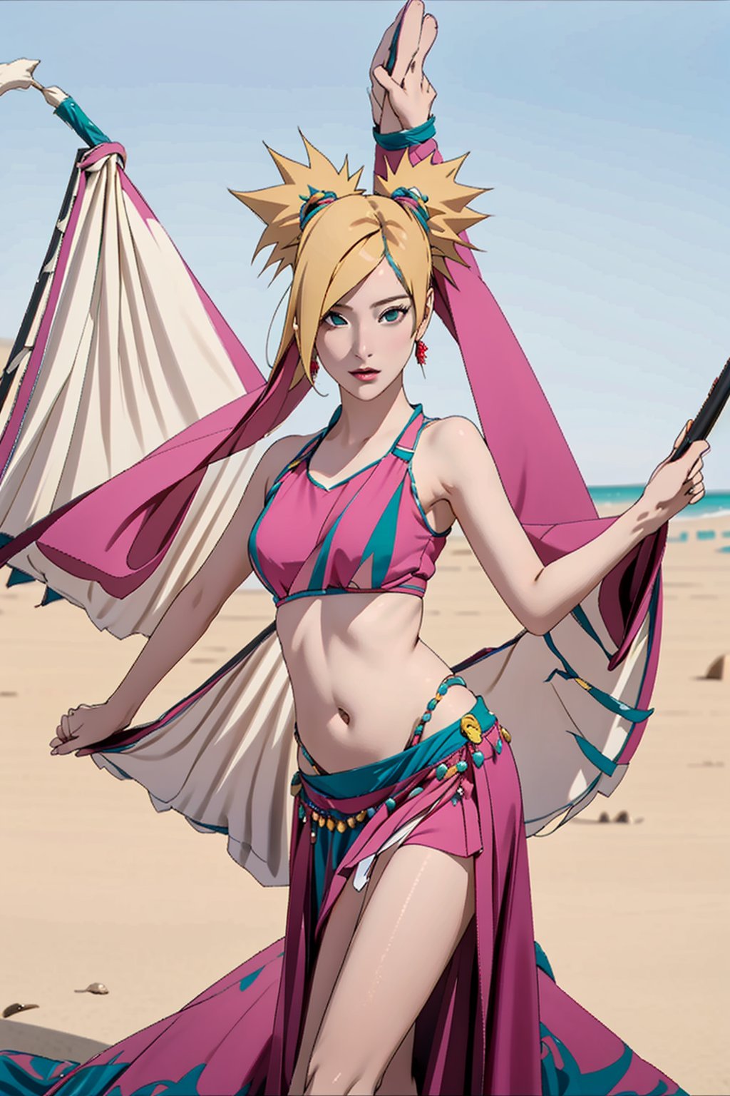 Temari, Temari Sabakuno, blonde hair, teal eyes, belly dance, dance, festival, masterpiece, best quality