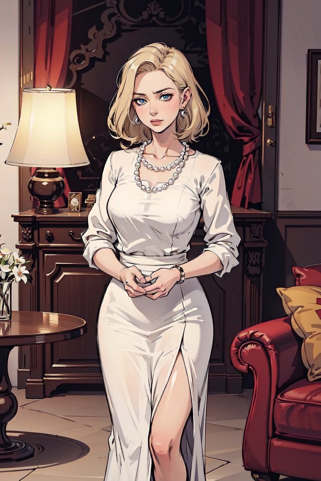 Sofia's mother looks at her affectionately and tells her that she loves herl. 1 woman only,  elegant,  conservative. She i...