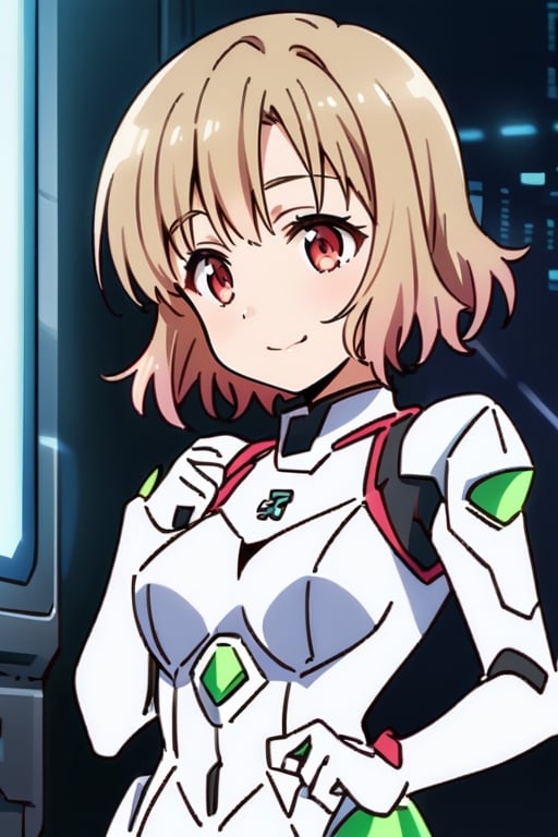 {{full body}},full body, 1 robotic girl, full body, futuristic cosmic warship, futuristic device, white long hair, blunt bangs, alone, white robotic body, red_eyes, white robotic legs, white robotic arms, beautiful robot girl, hand_lifted, best Smile,red eyes ,sumika fujimiya,mami nanami,memcho,ultra detailed, 4k, 4K, high quality,short hair,nagatoro hayase,risa momioka