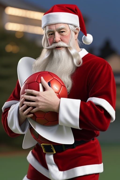 beautiful, realistic, santa claus play soccer