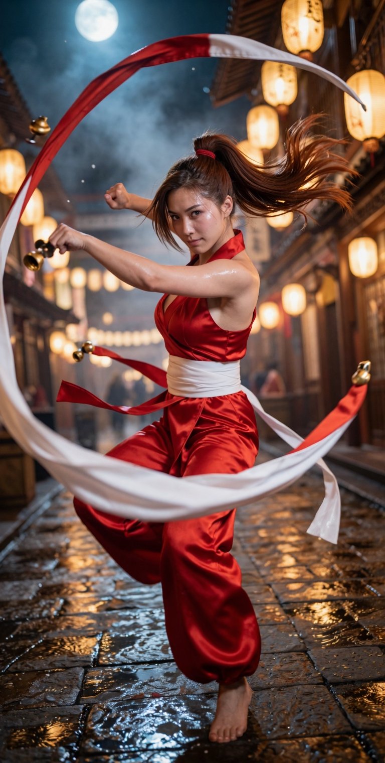 Masterpiece,  best quality,  ultra-high resolution cinematic action portrait of a legendary kunoichi fighter inspired by t...