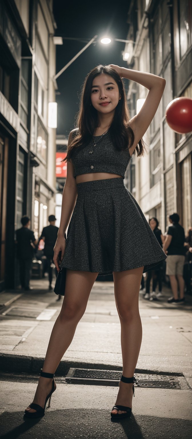 Realistic 16K resolution bullet time photography of 1 girl with exquisitely perfect face,  joyful face,  wearing fashionab...