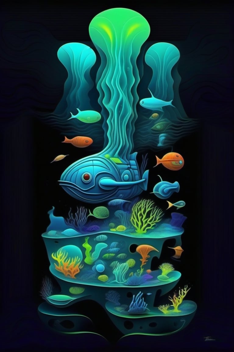 The Depths of an Alien Ocean: Imagine diving into the heart of an alien sea,  surrounded by bioluminescent creatures and e...