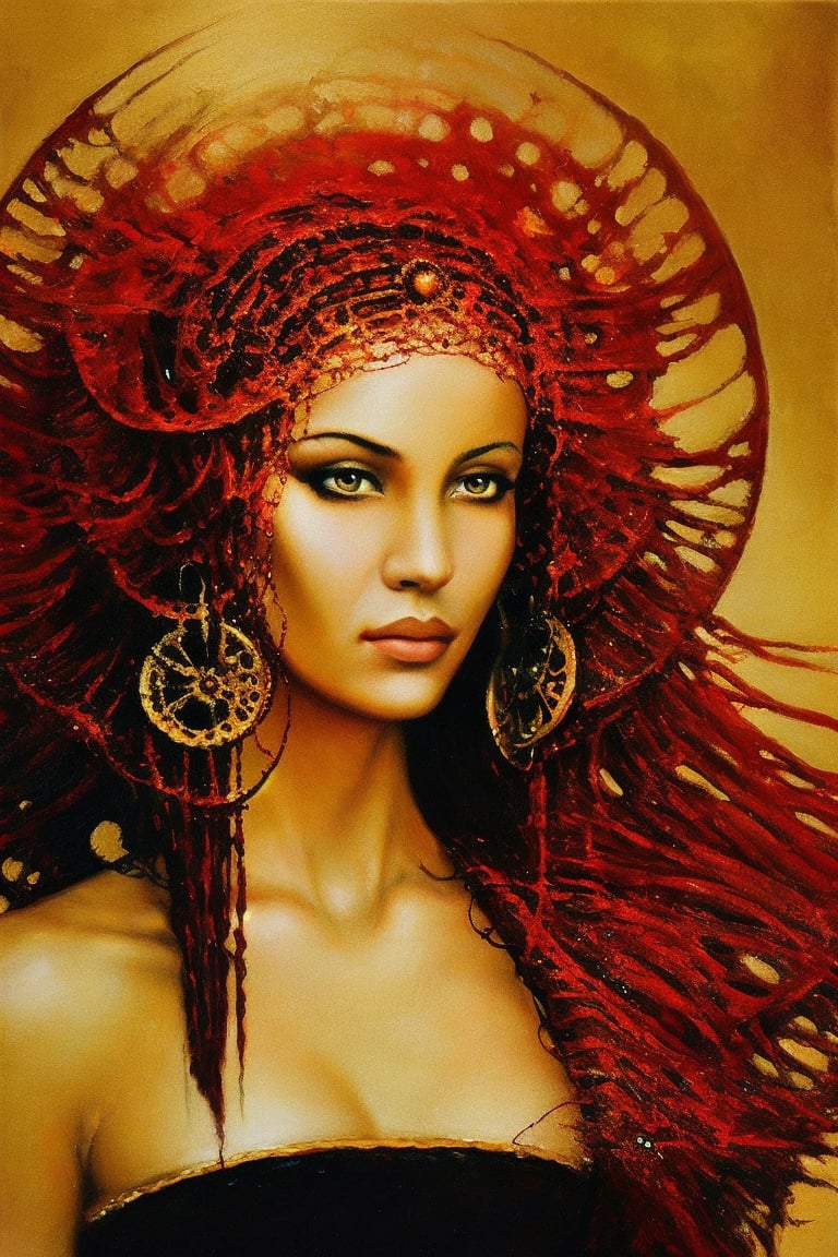 (masterpiece, high resolution, drop_shadow, subsurface scattering), beauty woman in fantasy art by Karol Bak