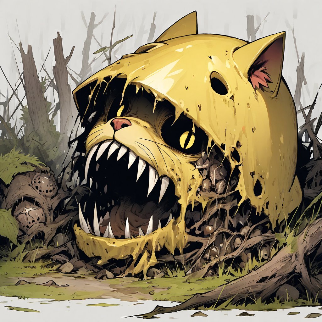 background oniy, A yellow cat-eared helmet rotting in the wilderness,