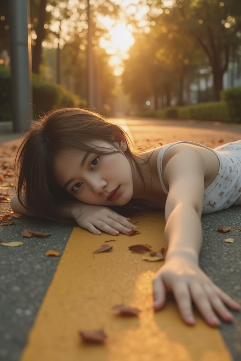 Prompt: A hyper-realistic editorial portrait in cinematic aesthetic. Capture the Asian nude completed girl lying supine on...