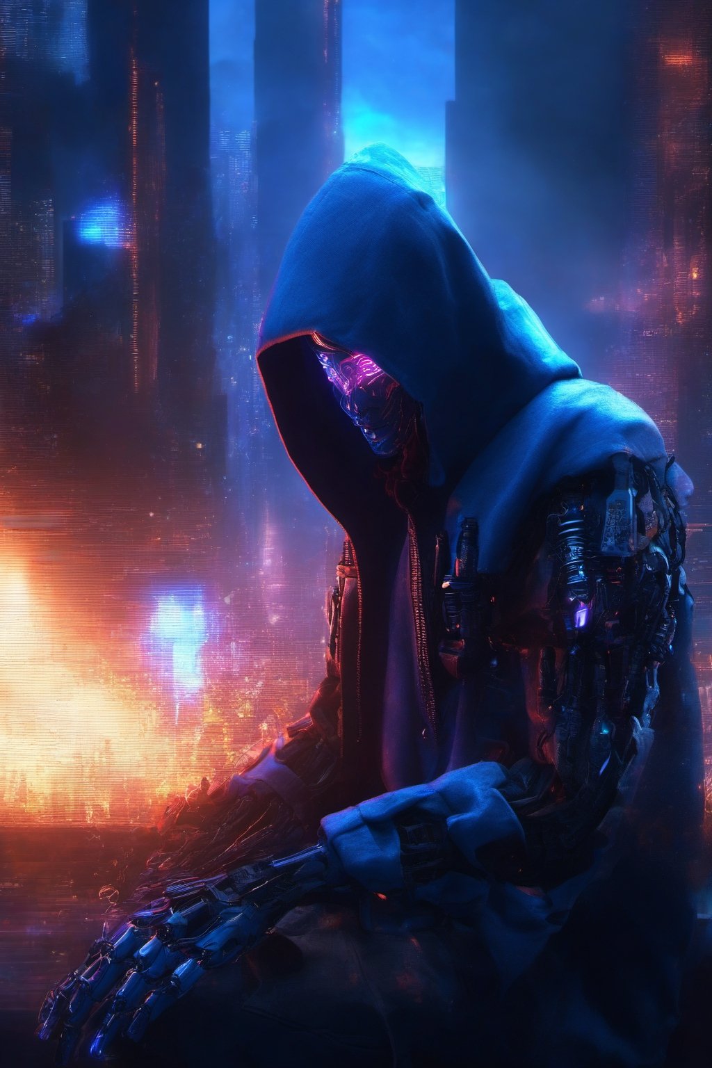 nft robot dark lighting hacker hood,  cyber,  night city by user_720170598818536481 on Tensor.Art