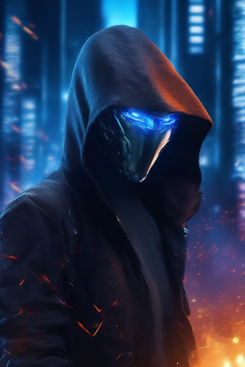 true cyber lasereyes nft robot dark lighting hacker hood,  cyber,  night city by user_720170598818536481 on Tensor.Art