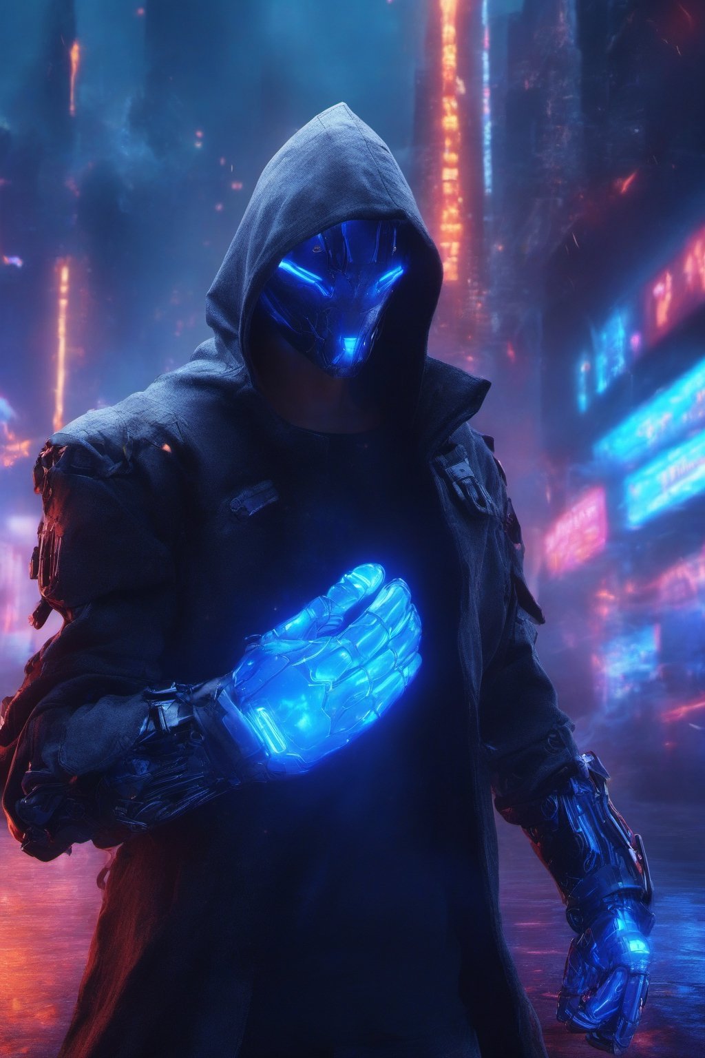 nft robot dark lighting hacker hood,  night city cyber,  night city by user_720170598818536481 on Tensor.Art
