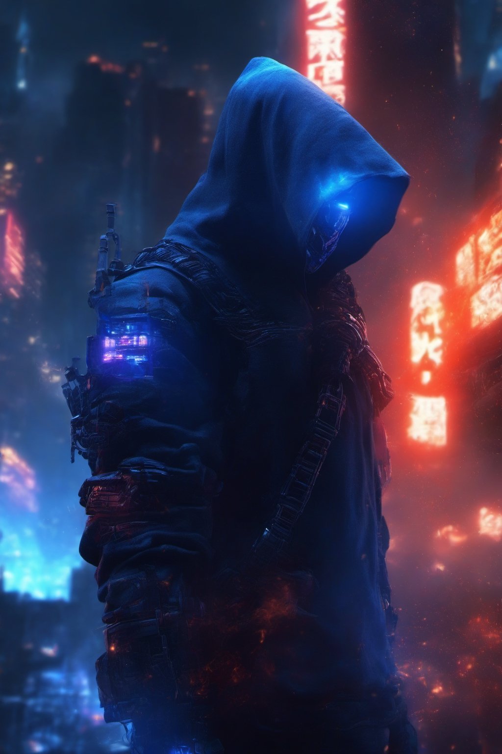 nft robot dark lighting hacker hood,  night city cyber,  night city by user_720170598818536481 on Tensor.Art