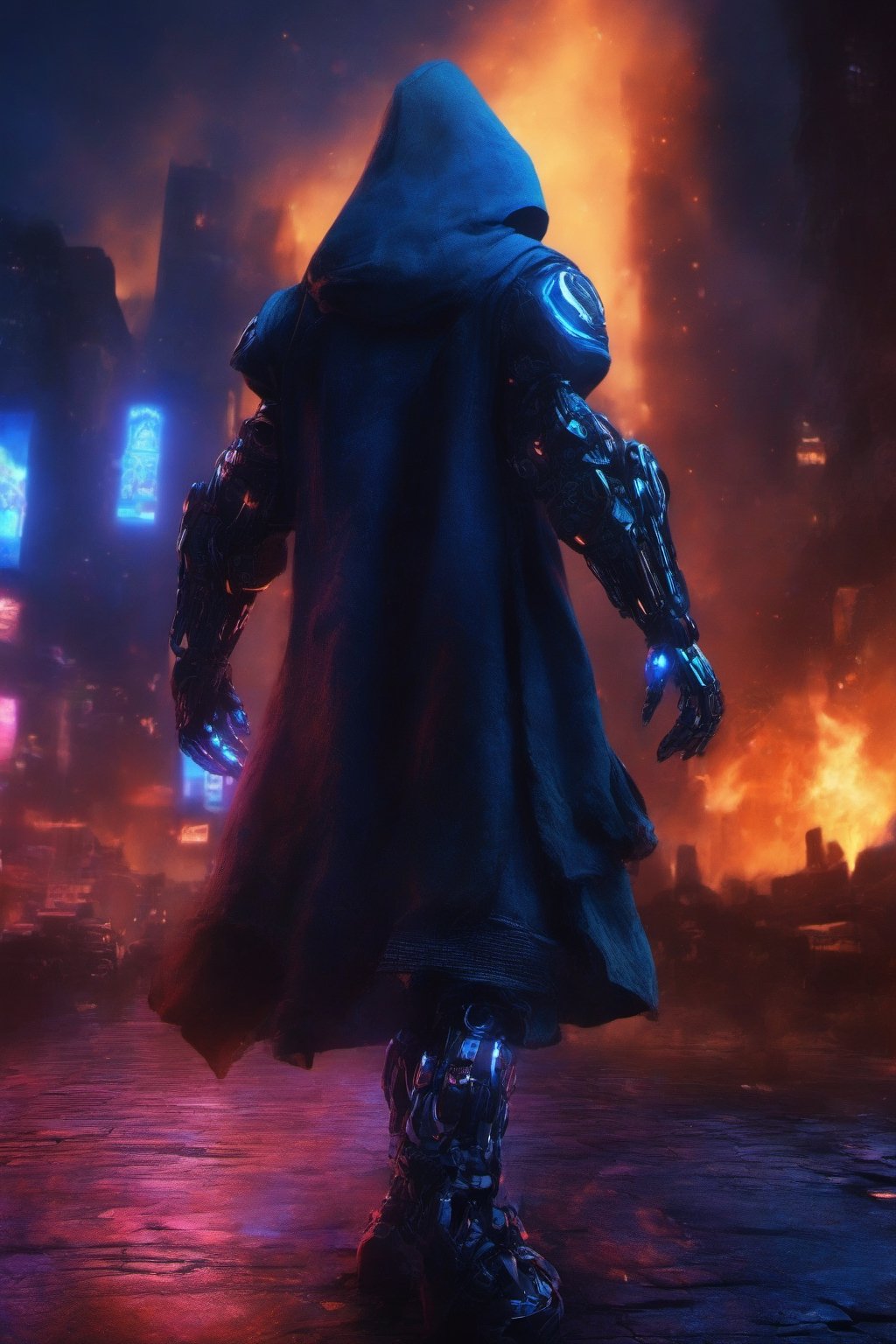 nft robot dark lighting hacker hood,  night city cyber,  night city by user_720170598818536481 on Tensor.Art