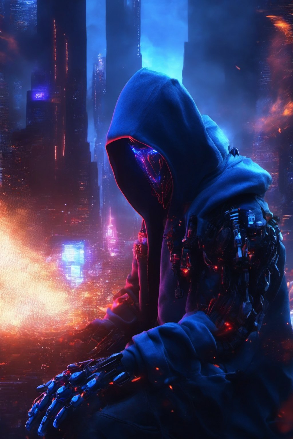 nft robot dark lighting hacker hood,  cyber,  night city by user_720170598818536481 on Tensor.Art