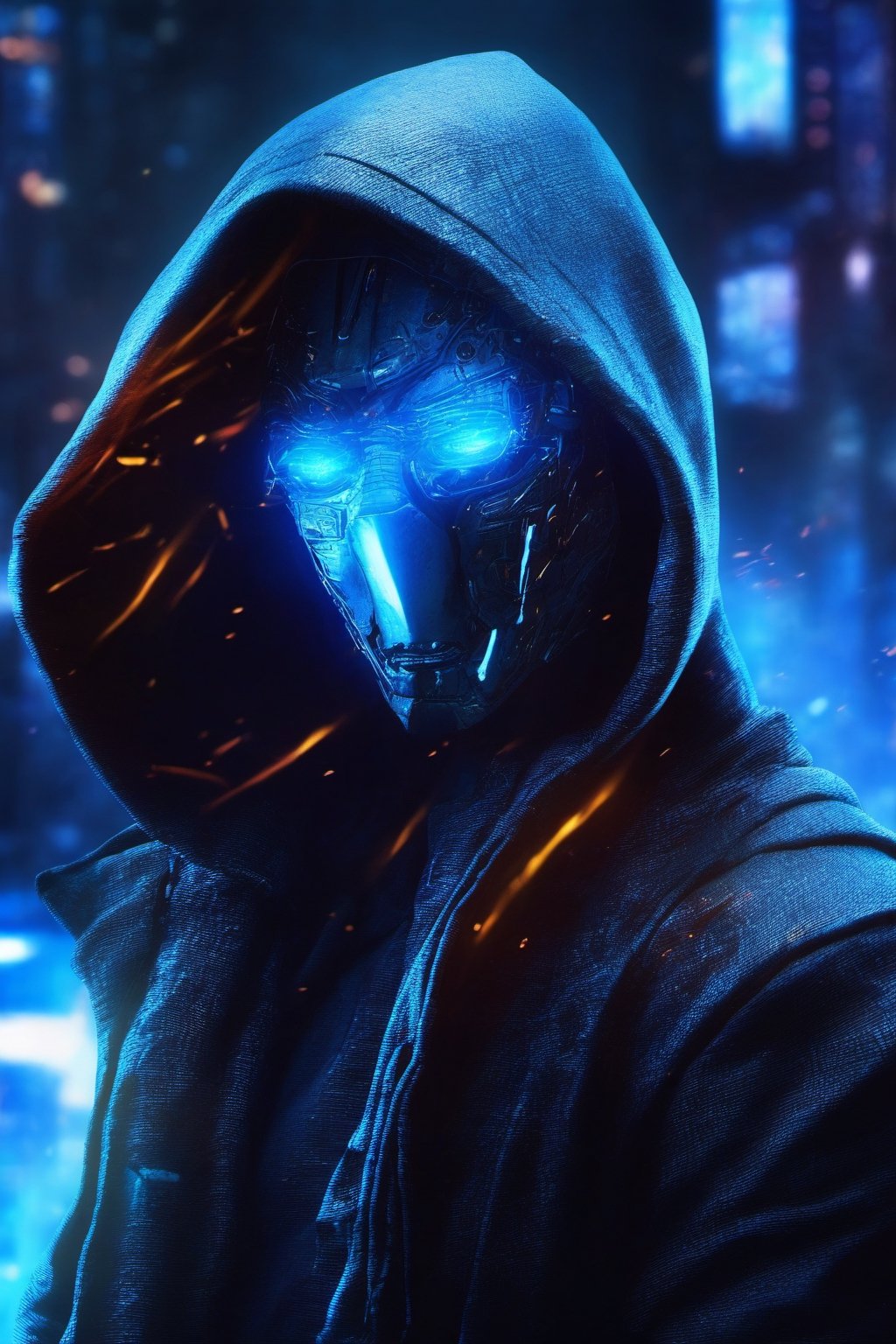 true cyber lasereyes nft robot dark lighting hacker hood,  cyber,  night city by user_720170598818536481 on Tensor.Art