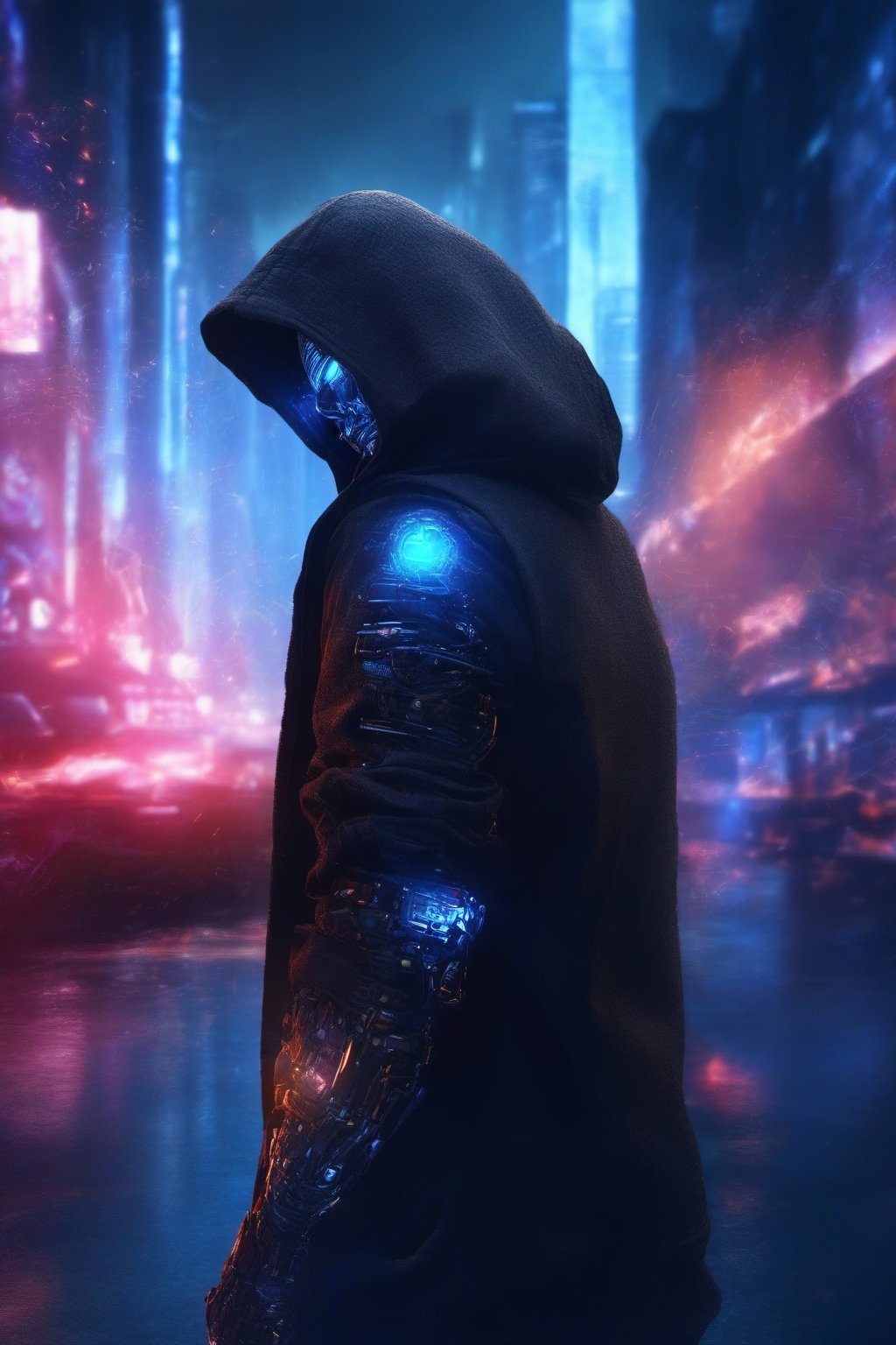 true cyber lasereyes nft robot dark lighting hacker hood,  cyber,  night city by user_720170598818536481 on Tensor.Art