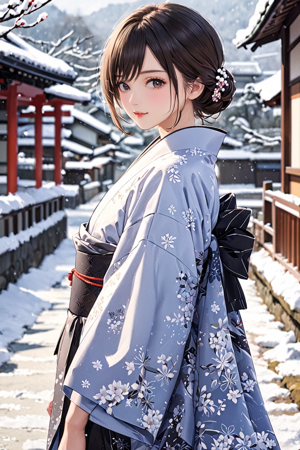 //Quality,
photo r3al, detailmaster2, masterpiece, photorealistic, 8k, 8k UHD, best quality, ultra realistic, ultra detailed, hyperdetailed photography, real photo
,//Character,
1girl, solo, cowboy_shot, looking_at_viewer
,//Fashion,
kimono
,//Background,
Kyoto, outdoors, winter, snow
,//Others,
goodbye