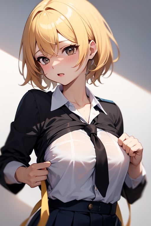 Chica pelo negro grandes pechos con uniforme escolar camisa desabrochada y se levanta la falda y no lleva bragas. Hentai b...